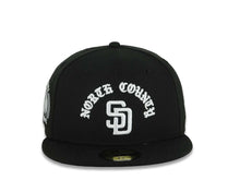 Load image into Gallery viewer, San Diego Padres New Era MLB 59FIFTY 5950 Fitted Cap Hat Black Crown/Visor White North County Script/Text Logo 10 Years Petcopark Side Patch Gray UV
