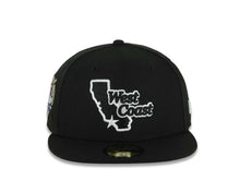 Load image into Gallery viewer, West Coast New Era 59FIFTY 5950 Fitted Cap Hat Black Crown/Visor Black/White Logo 40th Anniversary Side Patch Gray UV
