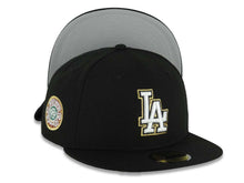 Load image into Gallery viewer, Los Angeles Dodgers New Era MLB 59FIFTY 5950 Fitted Cap Hat Black Crown/Visor White/Black/Metallic Gold Logo Aztec Calendar Side Patch Gray UV
