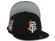 Load image into Gallery viewer, San Francisco Giants New Era MLB 59FIFTY 5950 Fitted Cap Hat Black Crown/Visor White/Red Logo With Rose 2007 All-Star Game Side Patch Gray UV
