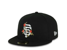 Load image into Gallery viewer, San Francisco Giants New Era MLB 59FIFTY 5950 Fitted Cap Hat Black Crown/Visor White/Red Logo With Rose 2007 All-Star Game Side Patch Gray UV
