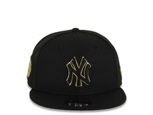 Load image into Gallery viewer, New York Yankees New Era MLB 9FIFTY 950 Snapback Cap Hat Black Crown/Visor Black/Metallic Gold Logo Aztec Calendar Side Patch Gray UV

