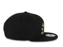 Load image into Gallery viewer, San Diego Padres New Era MLB 9FIFTY 950 Snapback Cap Hat Black Crown/Visor Metallic Gold 1969 Major League Baseball Text/Script Logo Gray UV

