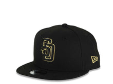 Load image into Gallery viewer, (Youth)San Diego Padres New Era MLB 9FIFTY 950 Kid Snapback Cap Hat Black Crown/Visor Black/Metallic Gold Logo Mexico Eagle Side Patch Gray UV
