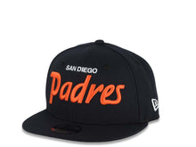 Load image into Gallery viewer, (Youth)San Diego Padres New Era MLB 9FIFTY 950 Kid Snapback Cap Hat Navy Blue Crown/Visor White/Orange Script Logo 40th Anniversary Side Patch Gray UV
