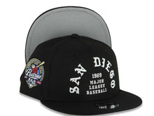 Load image into Gallery viewer, (Youth)San Diego Padres New Era MLB 9FIFTY 950 Snapback Cap Hat Black Crown/Visor White 1969 Major League Baseball Logo 40th Anniversary Side Patch
