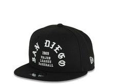 Load image into Gallery viewer, (Youth)San Diego Padres New Era MLB 9FIFTY 950 Snapback Cap Hat Black Crown/Visor White 1969 Major League Baseball Logo 40th Anniversary Side Patch
