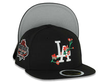Load image into Gallery viewer, (Youth)Los Angeles Dodgers New Era MLB 59FIFTY 5950 Kid Fitted Cap Hat Black Crown/Visor White/Red Logo With Rose 40th Anniversary Stadium Side Patch
