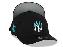 Load image into Gallery viewer, New York Yankees New Era MLB 9FORTY 940 Adjustable A-Frame Cap Hat Black Crown/Visor White/Teal Drip Logo NY Logo Side Patch Gray UV
