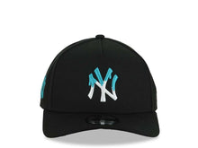 Load image into Gallery viewer, New York Yankees New Era MLB 9FORTY 940 Adjustable A-Frame Cap Hat Black Crown/Visor White/Teal Drip Logo NY Logo Side Patch Gray UV
