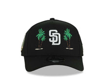Load image into Gallery viewer, San Diego Padres New Era MLB 9FORTY 940 Adjustable A-Frame Cap Hat Black Crown/Visor White Logo With 2 Palm Trees 20 Years Petcopark Side Patch
