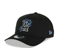Load image into Gallery viewer, Los Angeles Dodgers New Era MLB 9FORTY 940 Adjustable A-Frame Cap Black Crown/Visor Black/Blue Floral Logo Back To Back World Series Champs Side Patch
