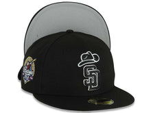 Load image into Gallery viewer, San Diego Padres New Era MLB 59FIFTY 5950 Fitted Cap Hat Black Crown/Visor Black/White Logo With Cowboy Hat 40th Anniversary Side Patch Gray UV
