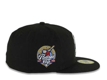 Load image into Gallery viewer, San Diego Padres New Era MLB 59FIFTY 5950 Fitted Cap Hat Black Crown/Visor Black/White Logo With Cowboy Hat 40th Anniversary Side Patch Gray UV
