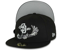 Load image into Gallery viewer, San Diego Padres New Era MLB 59FIFTY 5950 Fitted Cap Hat Black Crown/Visor Black/White/Gray Surfing Logo Gray UV
