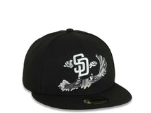 Load image into Gallery viewer, San Diego Padres New Era MLB 59FIFTY 5950 Fitted Cap Hat Black Crown/Visor Black/White/Gray Surfing Logo Gray UV
