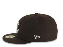 Load image into Gallery viewer, San Diego Padres New Era MLB 59FIFTY 5950 Fitted Cap Hat Dark Brown Crown/Visor White Friar Faithful Text/Script Logo 40th Anniversary Side Patch
