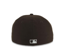 Load image into Gallery viewer, San Diego Padres New Era MLB 59FIFTY 5950 Fitted Cap Hat Dark Brown Crown/Visor White Friar Faithful Text/Script Logo 40th Anniversary Side Patch
