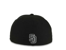 Load image into Gallery viewer, San Diego Padres New Era MLB 59FIFTY 5950 Fitted Cap Hat Black Crown/Visor Black/White/Pink Logo With Floral 1998 World Series Side Patch Gray UV
