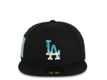 Load image into Gallery viewer, Los Angeles Dodgers New Era MLB 59FIFTY 5950 Fitted Cap Hat Black Crown/Visor White/Teal Drip Logo Back To Back 9x World Series Champions Side Patch
