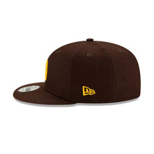 Load image into Gallery viewer, San Diego Padres New Era MLB 9FIFTY 950 Snapback Cap Hat Dark Brown Crown/Visor Yellow Logo 2026 MLB World Tour Mexico City Series Side Patch
