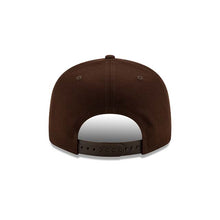 Load image into Gallery viewer, San Diego Padres New Era MLB 9FIFTY 950 Snapback Cap Hat Dark Brown Crown/Visor Yellow Logo 2026 MLB World Tour Mexico City Series Side Patch
