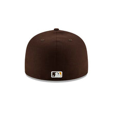 Load image into Gallery viewer, San Diego Padres New Era MLB 59FIFTY 5950 Fitted Cap Hat Dark Brown Crown/Visor Yellow Logo 2026 MLB World Tour Mexico City Series Side Patch
