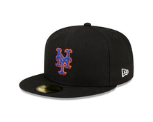 Load image into Gallery viewer, New York Mets New Era MLB 59FIFTY 5950 Fitted Cap Hat Black Crown/Visor Royal Blue/Orange Logo Black UV
