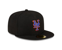 Load image into Gallery viewer, New York Mets New Era MLB 59FIFTY 5950 Fitted Cap Hat Black Crown/Visor Royal Blue/Orange Logo Black UV
