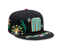 Load image into Gallery viewer, Mexico New Era 59FIFTY 5950 Fitted Cap Hat Black Crown/Visor White/Blue/Green Logo Gray UV (Latin Embroidery)
