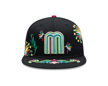 Load image into Gallery viewer, Mexico New Era 59FIFTY 5950 Fitted Cap Hat Black Crown/Visor White/Blue/Green Logo Gray UV (Latin Embroidery)
