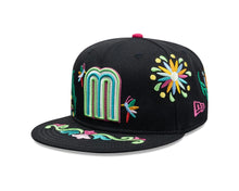 Load image into Gallery viewer, Mexico New Era 59FIFTY 5950 Fitted Cap Hat Black Crown/Visor White/Blue/Green Logo Gray UV (Latin Embroidery)
