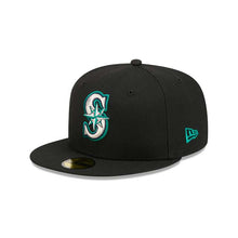 Load image into Gallery viewer, Seattle Mariners New Era MLB 59FIFTY 5950 Fitted Cap Hat Black Crown/Visor Team Color Logo Gray UV
