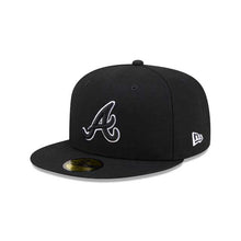 Load image into Gallery viewer, Atlanta Braves New Era MLB 59FIFTY 5950 Fitted Cap Hat Black Crown/Visor Black/White Logo Gray UV

