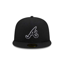 Load image into Gallery viewer, Atlanta Braves New Era MLB 59FIFTY 5950 Fitted Cap Hat Black Crown/Visor Black/White Logo Gray UV
