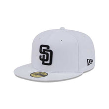 Load image into Gallery viewer, San Diego Padres New Era MLB 59FIFTY 5950 Fitted Cap Hat White Crown/Visor Black Logo Gray UV
