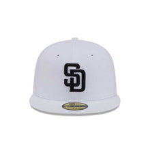 Load image into Gallery viewer, San Diego Padres New Era MLB 59FIFTY 5950 Fitted Cap Hat White Crown/Visor Black Logo Gray UV
