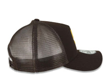 Load image into Gallery viewer, San Diego Padres New Era MLB 9FORTY 940 Adjustable A-Frame Mesh Trucker Cap Hat Brown Crown/Visor Yellow Logo San Diego Script Side Patch Gray UV
