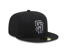 Load image into Gallery viewer, San Diego Padres New Era MLB 59FIFTY 5950 Fitted Cap Hat Black Crown/Visor Black/White Logo Gray UV

