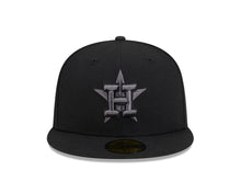 Load image into Gallery viewer, Houston Astros New Era MLB 59FIFTY 5950 Fitted Cap Hat Black Crown/Visor Dark Gray/Black Logo Gray UV
