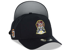 Load image into Gallery viewer, San Diego Padres New Era MLB 9FORTY 940 Adjustable A-Frame Cap Hat Navy Blue Crown/Visor With La Catrina Logo SD logo Side Patch Gray UV
