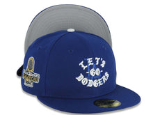 Load image into Gallery viewer, Los Angeles Dodgers New Era MLB 59FIFTY 5950 Fitted Cap Royal Blue Crown/Visor Let's Go Dodgers Script Logo 2024 World Series Champions Side Patch
