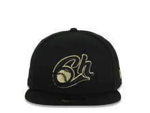 Load image into Gallery viewer, Charros de Jalisco New Era LMP 59FIFTY 5950 Fitted Cap Hat Black Crown/Visor Black/Metallic Gold Logo Gray UV
