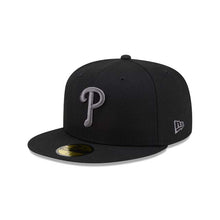 Load image into Gallery viewer, Philadelphia Phillies New Era MLB 59FIFTY 5950 Fitted Cap Hat Black Crown/Visor Dark Gray Logo Gray UV
