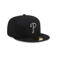 Load image into Gallery viewer, Philadelphia Phillies New Era MLB 59FIFTY 5950 Fitted Cap Hat Black Crown/Visor Dark Gray Logo Gray UV
