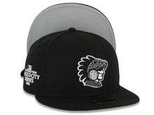 Load image into Gallery viewer, San Diego Padres New Era MLB 59FIFTY 5950 Fitted Cap Hat Black Crown/Visor Black/Gray Logo 2026 MLB World Tour Mexico City Series Side Patch Gray UV

