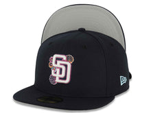 Load image into Gallery viewer, San Diego Padres New Era MLB 59FIFTY 5950 Fitted Cap Hat Navy Blue Crown/Visor White/Magenta Logo Gray UV (2026 City Connect Batting Practice)
