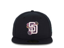 Load image into Gallery viewer, San Diego Padres New Era MLB 59FIFTY 5950 Fitted Cap Hat Navy Blue Crown/Visor White/Magenta Logo Gray UV (2026 City Connect Batting Practice)
