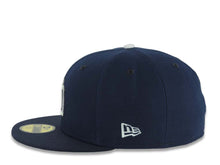 Load image into Gallery viewer, San Diego Padres New Era MLB 59FIFTY 5950 Fitted Cap Hat Navy Blue Crown/Visor Metallic White/Metallic Dark Gray Logo 1998 World Series Side Patch
