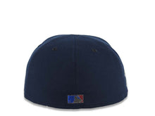 Load image into Gallery viewer, San Diego Padres New Era MLB 59FIFTY 5950 Fitted Cap Hat Navy Blue Crown/Visor Metallic White/Metallic Dark Gray Logo 1998 World Series Side Patch
